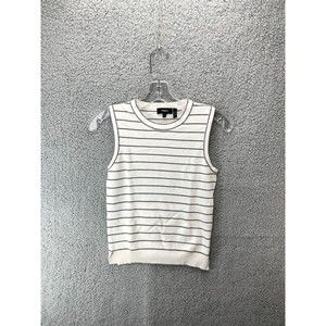 Theory Sleeveless White and Black Striped Sweater